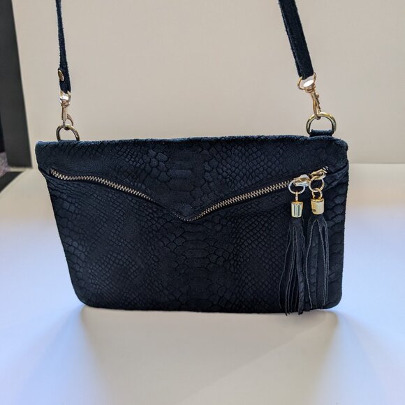 Gorgeous Vintage Italian black textured Leather Clutch/Crossbody Bag - Picture 8 of 16